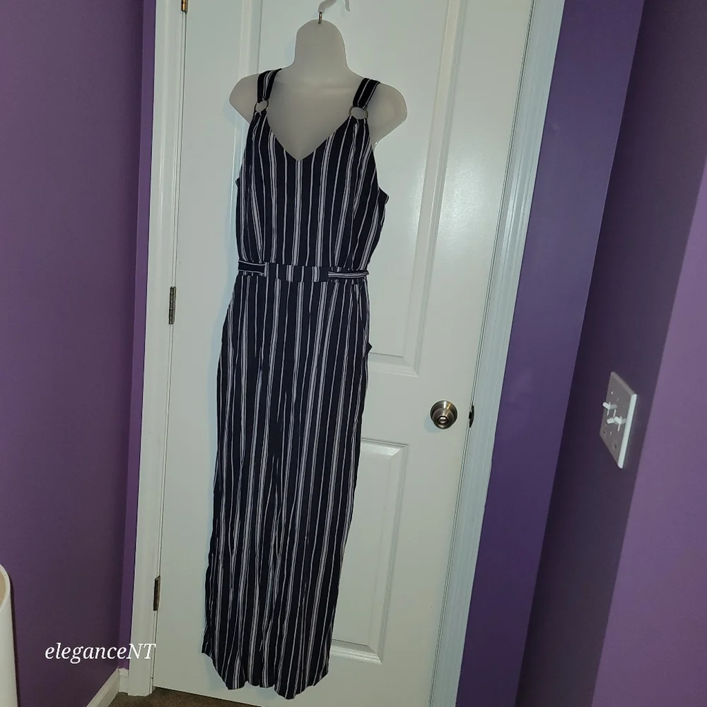 No Boundaries Navy and White Striped Jumpsuit Sx: XL (15-17) - Picture 3 of 8
